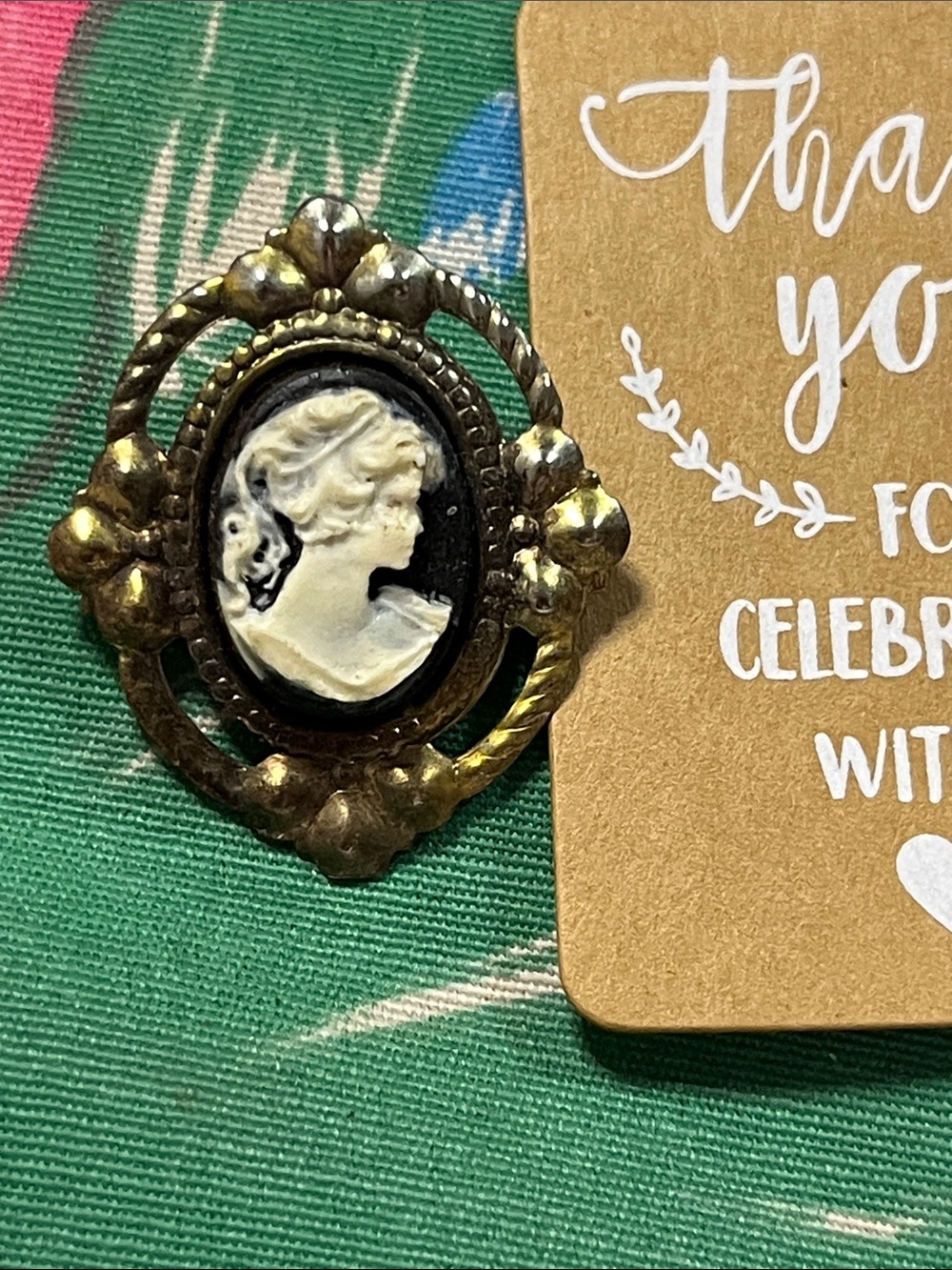 cameo Black and Cream Antique-Style Cameo Brooch with Gold Frame